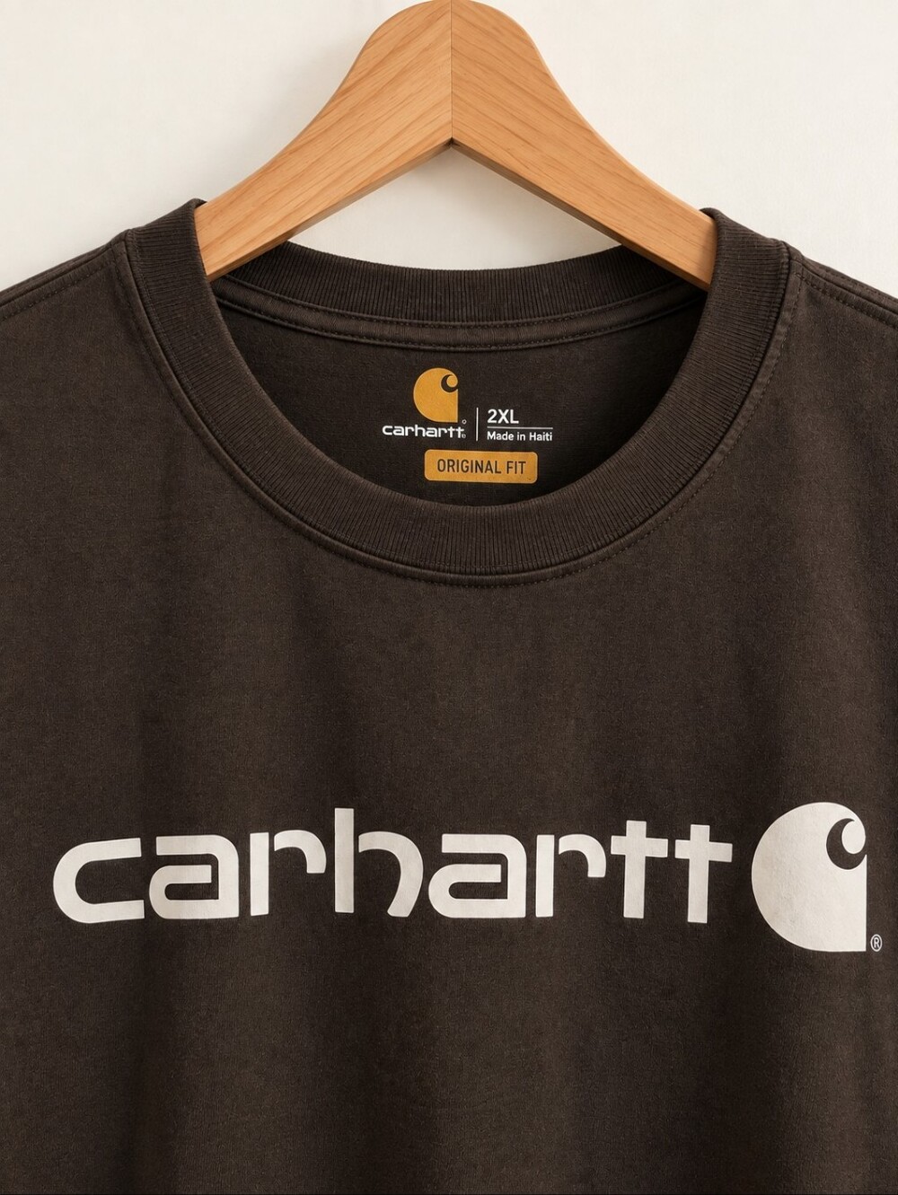 Y2K Carhartt Men’s Original Fit Logo Crewneck T-Shirt - Dark Brown Size 2XL